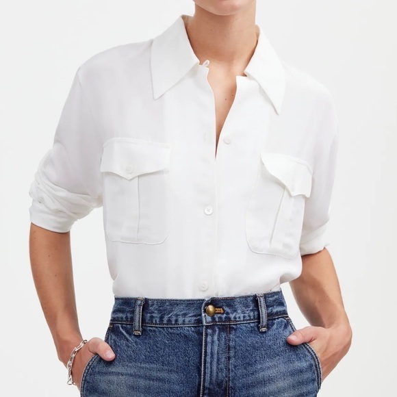 Alexa Chung for Madewell Pleat-Pocket Button-Up Shirt in white size M NWT NT108 - Picture 1 of 11